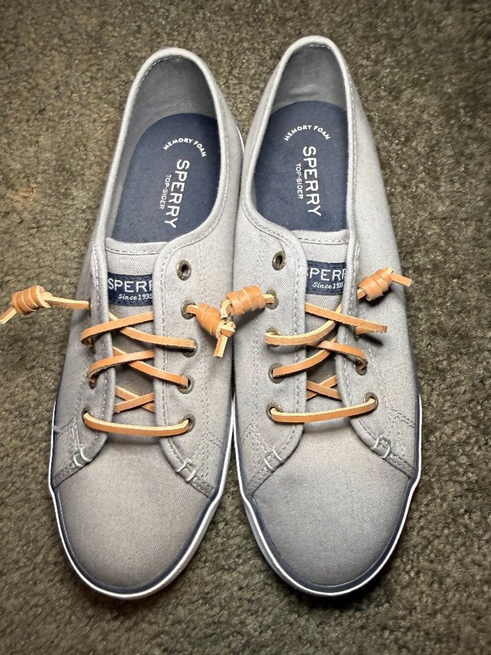 NWOT Sperry Pier View Grey Canvas Leather Barrel Lace Sneakers Women’s Size 9